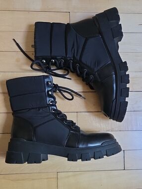 Women's Black Lace-Up Combat Boots